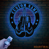 Custom Boxing Gloves Metal Wall Art with LED Light Personalized Boxer Name Sign Gym Room Decor Man Cave Gift Christmas