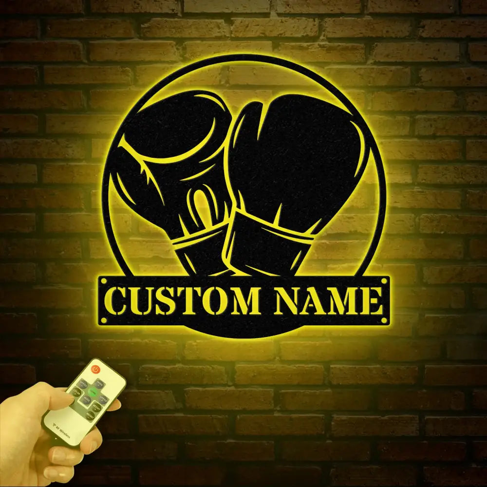 Custom Boxing Gloves Metal Wall Art with LED Light Personalized Boxer Name Sign Gym Room Decor Man Cave Gift Christmas