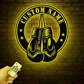 Custom Boxing Gloves Metal Wall Art with LED Light Personalized Boxer Name Sign Gym Room Decor Man Cave Gift Christmas