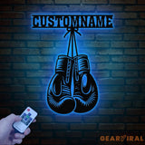 Custom Boxing Gloves Metal Wall Art with LED Light Personalized Boxer Name Sign Gym Room Decor Man Cave Gift Christmas