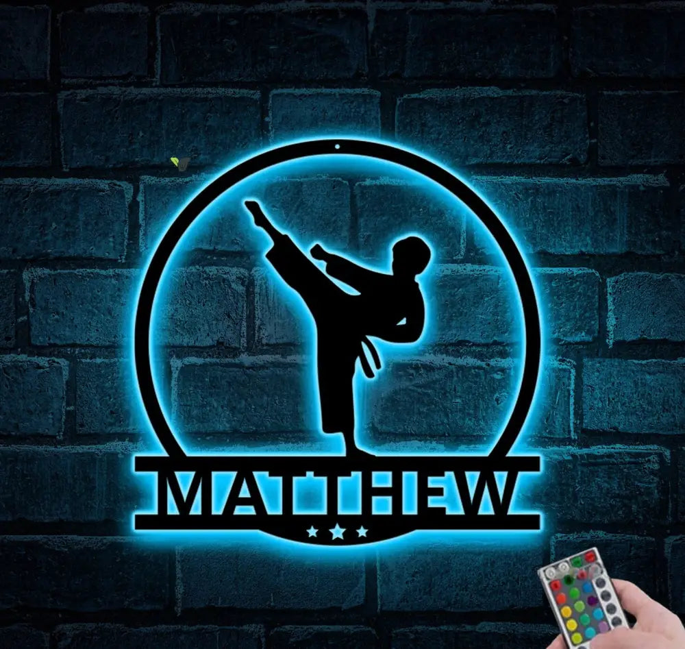 Custom Boy Karate Metal Wall Art with LED Light - Kid Karate Sign - Martial Arts Sign - Kids Room Decor Dojo Decor