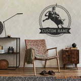 Custom Bull Rider Metal Wall Art LED Light - Bull Rider Gift - Home Decor Cowboy Riding Bull Decoration - Personalized
