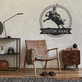 Custom Bull Rider Metal Wall Art LED Light - Bull Rider Gift - Home Decor Cowboy Riding Bull Decoration - Personalized