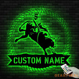 Custom Bull Rider Metal Wall Art LED Light - Bull Rider Gift - Home Decor Cowboy Riding Bull Decoration - Personalized