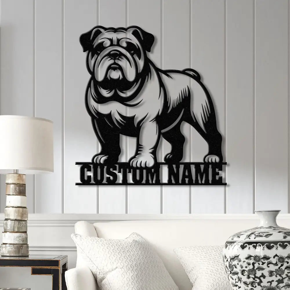 Custom Bulldog Metal Wall Art with LED Light Personalized Bulldog Lover Sign Dog Name Home Decor Unique Bulldog Gift