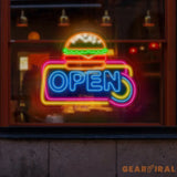 Custom Burger Open Neon Sign Open Hamburger Led Sign Restaurant Sign Kitchen neon sign Led Neon Sign Neon Light sign