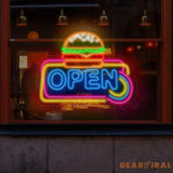 Custom Burger Open Neon Sign Open Hamburger Led Sign Restaurant Sign Kitchen neon sign Led Neon Sign Neon Light sign