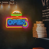 Custom Burger Open Neon Sign Open Hamburger Led Sign Restaurant Sign Kitchen neon sign Led Neon Sign Neon Light sign