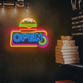 Custom Burger Open Neon Sign Open Hamburger Led Sign Restaurant Sign Kitchen neon sign Led Neon Sign Neon Light sign