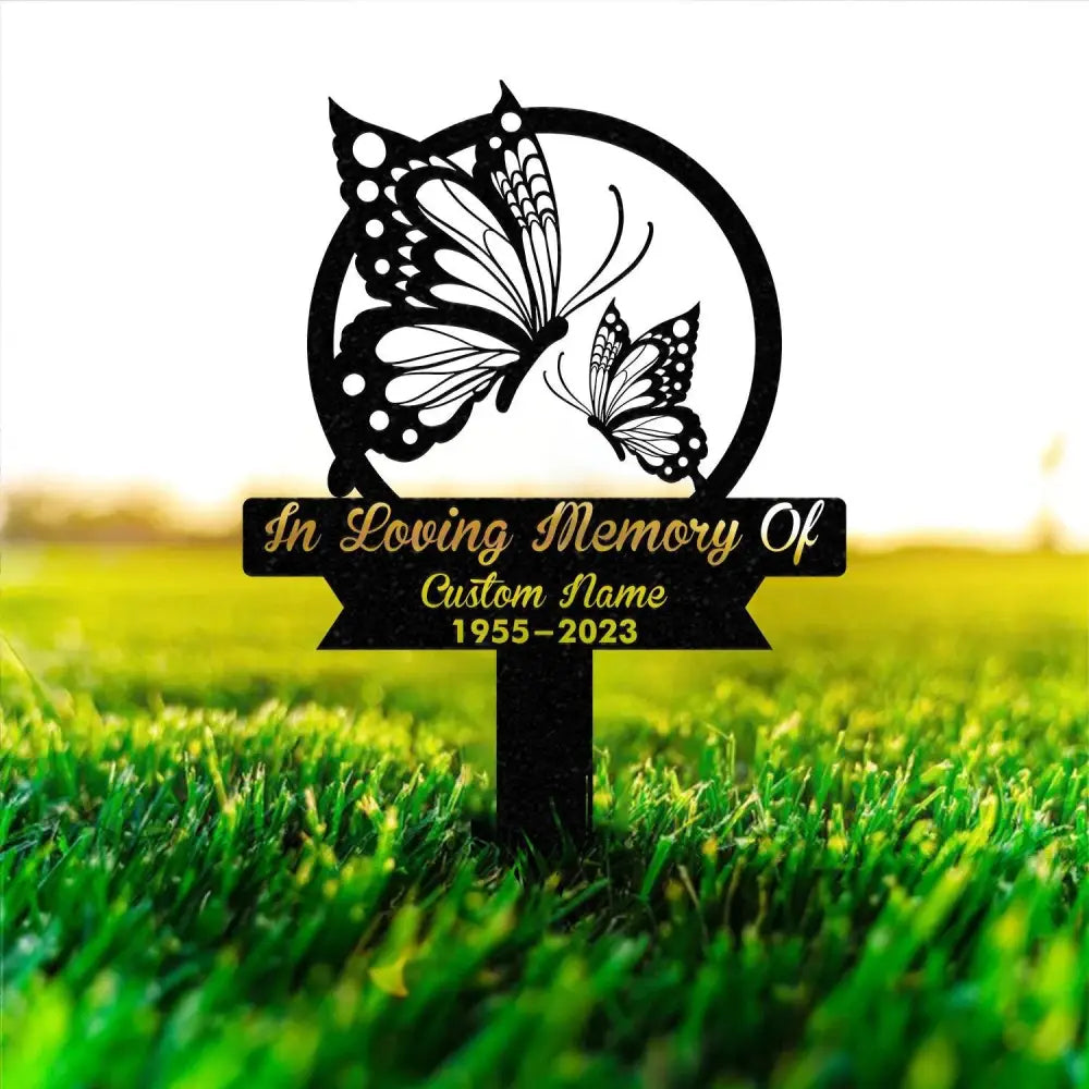 Custom Butterflies Memorial Stake Butterflies and Flower Butterfly Metal Stake Sympathy Sign Grave Marker,Garden