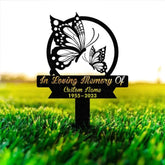 Custom Butterflies Memorial Stake Butterflies and Flower Butterfly Metal Stake Sympathy Sign Grave Marker,Garden