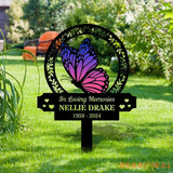 Custom Butterfly & Flowers Stake Metal Sign Memorial Plaque Buffterfly Grave Marker Personalized Garden Sign