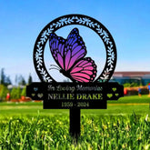 Custom Butterfly & Flowers Stake Metal Sign Memorial Plaque Buffterfly Grave Marker Personalized Garden Sign