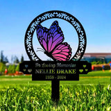 Custom Butterfly & Flowers Stake Metal Sign Memorial Plaque Buffterfly Grave Marker Personalized Garden Sign