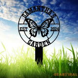 Custom Butterfly Garden Sign Personalized Butterfly Garden Stake Metal Garden Sign Gardener Name Sign Gardener Gift