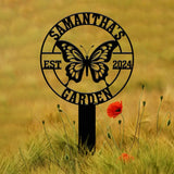 Custom Butterfly Garden Sign Personalized Butterfly Garden Stake Metal Garden Sign Gardener Name Sign Gardener Gift