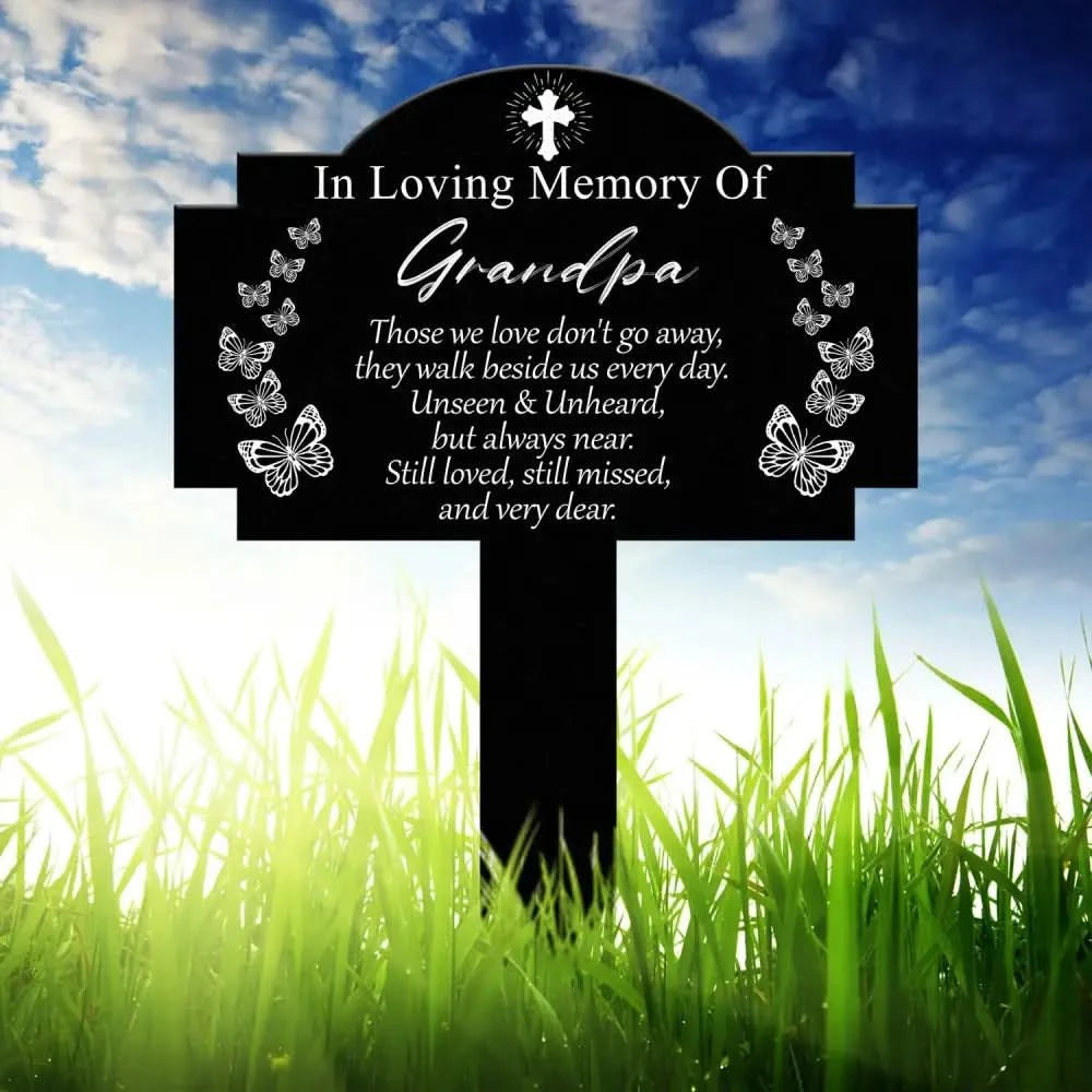 Custom Butterfly Memorial Plaque with Stake Personalized Metal Grave Marker In Loving Memory of Mom or Grandma Sympathy