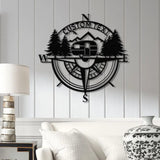 Custom Caravan Compass Metal Wall Art with LED Light Personalized Camper Name Sign Caravan Camping Metal Decor LED Room