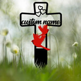 Custom Cardinal Cross Memorial Plaque Stake Cardinal Name Sign Grave Marker Sign Sympathy Plaque Garden Metal Stake
