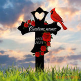 Custom Cardinal & Rose Memorial Cross Stake In Memory Cross Grave Marker Custom Cross Stake Sympathy Gift Remembrance
