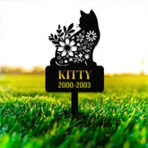 Custom Cat Memorial Stake Cat Grave Marker Garden Decor Cat with Butterfly & Flowers Stake Cat Loss Cat Memorial Gift