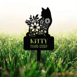 Custom Cat Memorial Stake Cat Grave Marker Garden Decor Cat with Butterfly & Flowers Stake Cat Loss Cat Memorial Gift