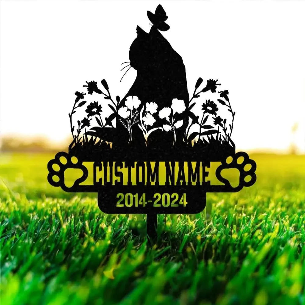 Custom Cat Memorial Stake Metal Stake Cat Loss Sympathy Sign Pet Grave Markers Remembrance Stake Garden Decor Flower Cat