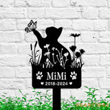 Custom Cat Memorial Stake - Personalized Cat Name Stake - Cat Garden Decor - Metal Spring Cat with Butterfly & Flowers