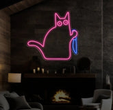 Custom Cat Neon Sign with Knife – Multi-Color LED Neon Light for Home Office or Game Room Decor – Fun and Unique Cat