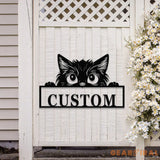 Custom Cat Sign with LED Lights - Personalized Cat Name Door Hanger - Metal Peeking Cat Wall Art - Kitten Welcome Sign