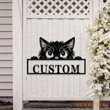 Custom Cat Sign with LED Lights - Personalized Cat Name Door Hanger - Metal Peeking Cat Wall Art - Kitten Welcome Sign