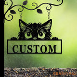 Custom Cat Sign with LED Lights - Personalized Cat Name Door Hanger - Metal Peeking Cat Wall Art - Kitten Welcome Sign