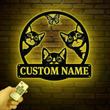 Custom Cat Sign with LED Lights - Personalized Cat Name Door Hanger - Metal Peeking Cat Wall Art - Kitten Welcome Sign