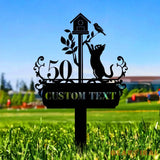 Custom Cat With Clock Breed Metal Sign Cat Address Plaque Cat Address Number Stake Personalized Cat Garden Sign Cat
