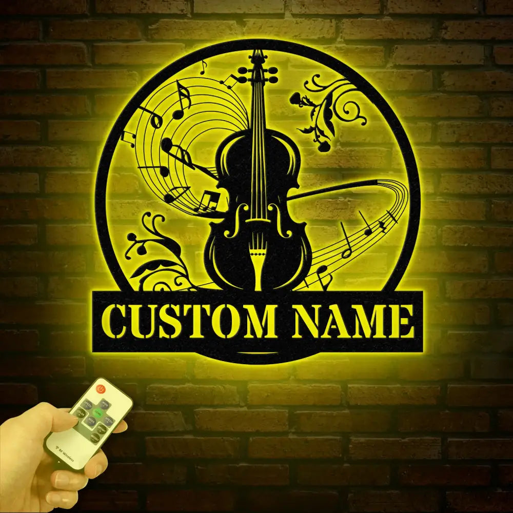 Custom Cello Instrument Metal Wall Art with LED Light Personalized Player Name Sign Music Room Decor Birthday or