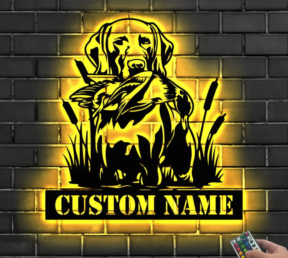 Custom Chesapeake Bay Retriever Dog Hunting Metal Wall Art LED Light Personalized Hunter Name Sign Home Decor Duck