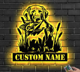 Custom Chesapeake Bay Retriever Dog Hunting Metal Wall Art LED Light Personalized Hunter Name Sign Home Decor Duck