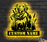Custom Chesapeake Bay Retriever Dog Hunting Metal Wall Art LED Light Personalized Hunter Name Sign Home Decor Duck