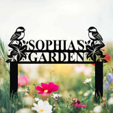 Custom Chickadee Garden Metal Stake Bird with Stakes Garden Sign Flower Design Personalized Garden Sign Custom Garden