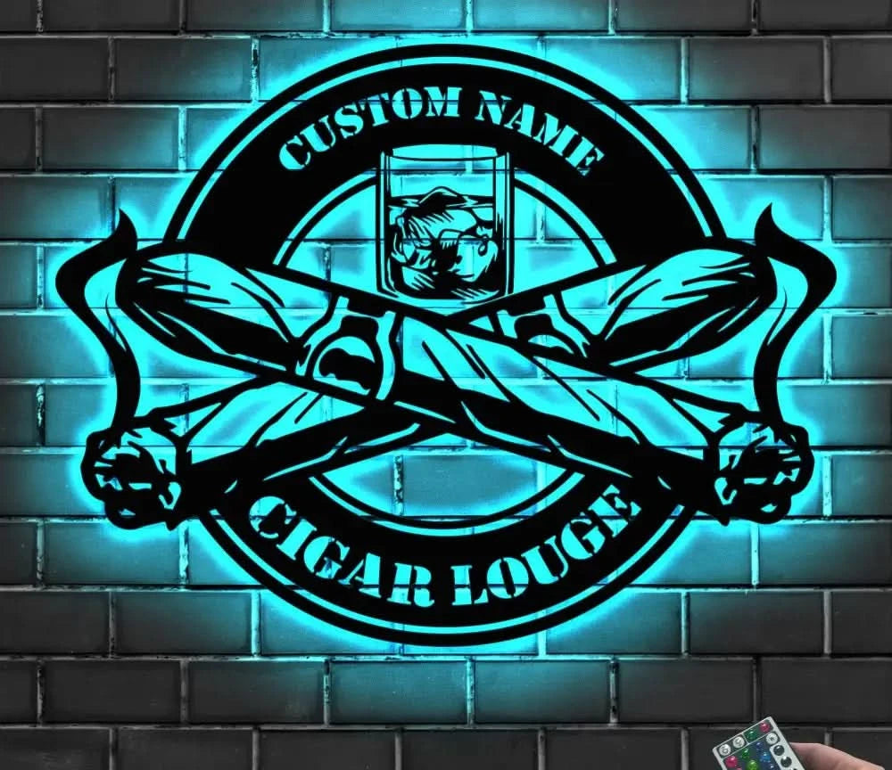 Custom Cigar Lounge Metal Wall Art LED Light Personalized Smoking Cigar Name Sign Home Decor Smoker Man Cave Decoration