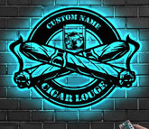Custom Cigar Lounge Metal Wall Art LED Light Personalized Smoking Cigar Name Sign Home Decor Smoker Man Cave Decoration