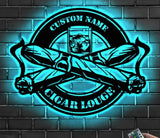 Custom Cigar Lounge Metal Wall Art LED Light Personalized Smoking Cigar Name Sign Home Decor Smoker Man Cave Decoration