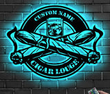 Custom Cigar Lounge Metal Wall Art LED Light Personalized Smoking Cigar Name Sign Home Decor Smoker Man Cave Decoration