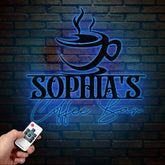 Custom Coffee Sign with Led Light- Café Wall Art - Metal Coffee Station Decor - Perfect for Coffee Lovers and Kitchen