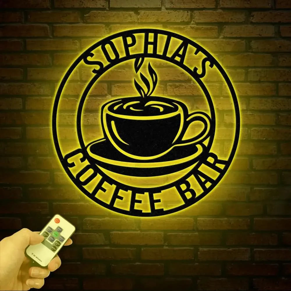 Custom Coffee Sign with Led Light- Café Wall Art - Metal Coffee Station Decor - Perfect for Coffee Lovers and Kitchen