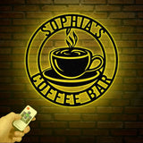 Custom Coffee Sign with Led Light- Café Wall Art - Metal Coffee Station Decor - Perfect for Coffee Lovers and Kitchen