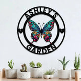 Custom Colored Butterfly Garden Metal Sign Butterfly Garden Sign Personalized Garden Decor Custom Garden Name Sign