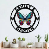 Custom Colored Butterfly Garden Metal Sign Butterfly Garden Sign Personalized Garden Decor Custom Garden Name Sign