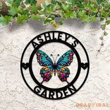 Custom Colored Butterfly Garden Metal Sign Butterfly Garden Sign Personalized Garden Decor Custom Garden Name Sign