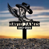 Custom Cowboy Boot Hat With Wings Memorial Stake Personalized Cowboy Name Memorial Sign Cowboy Sympathy Gift Memorial